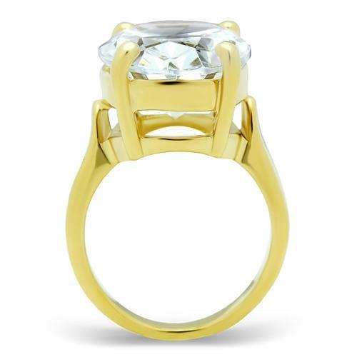 GL083 - IP Gold(Ion Plating) Brass Ring with AAA Grade CZ in Clear - Alamode - Flyclothing LLC