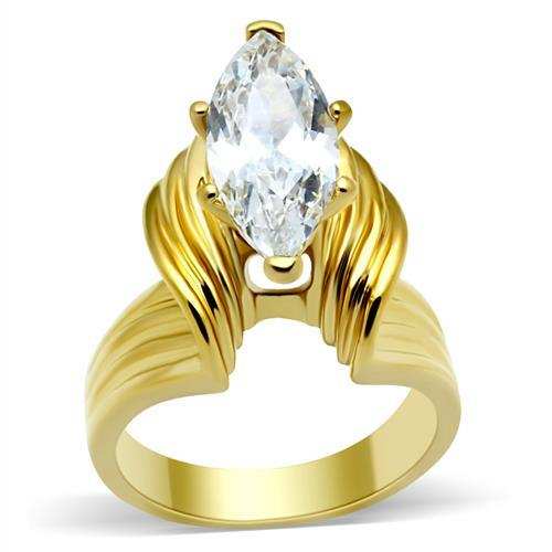 GL088 - IP Gold(Ion Plating) Brass Ring with AAA Grade CZ in Clear - Alamode - Flyclothing LLC