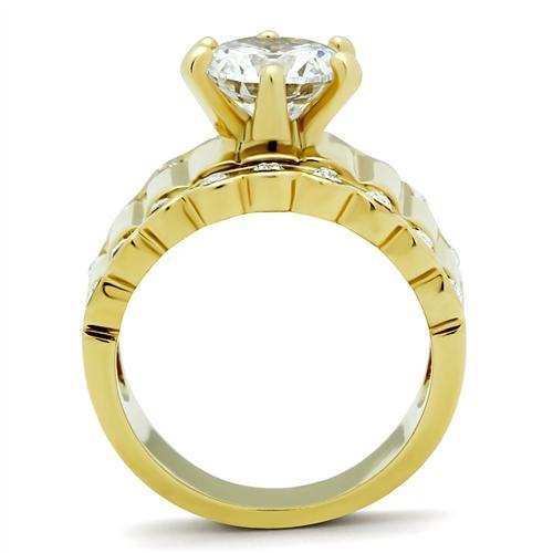 GL095 - IP Gold(Ion Plating) Brass Ring with AAA Grade CZ in Clear - Alamode - Flyclothing LLC