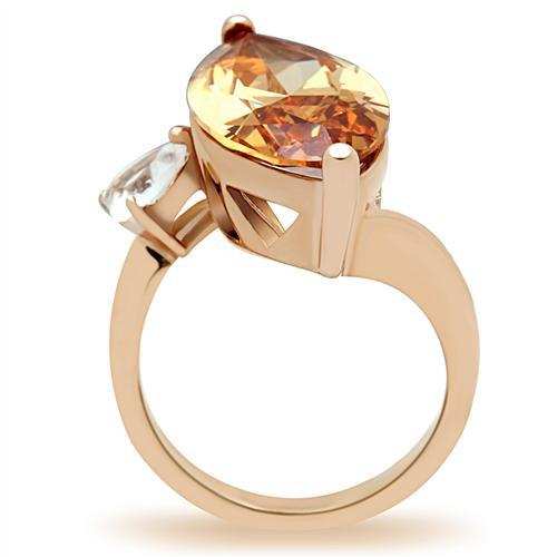 GL145 - IP Rose Gold(Ion Plating) Brass Ring with AAA Grade CZ in Champagne - Alamode - Flyclothing LLC