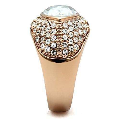 GL146 - IP Rose Gold(Ion Plating) Brass Ring with Top Grade Crystal in Clear - Alamode - Flyclothing LLC