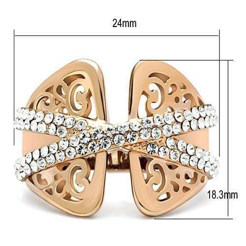 GL156 - IP Rose Gold(Ion Plating) Brass Ring with Top Grade Crystal in Clear - Alamode - Flyclothing LLC