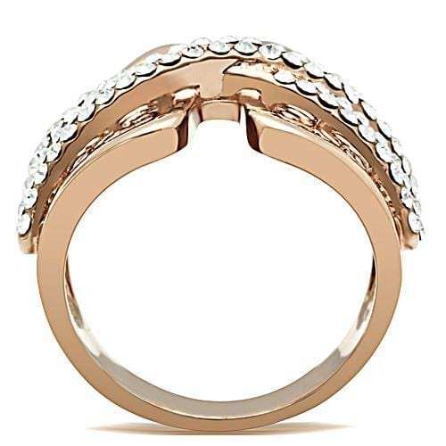 GL156 - IP Rose Gold(Ion Plating) Brass Ring with Top Grade Crystal in Clear - Alamode - Flyclothing LLC