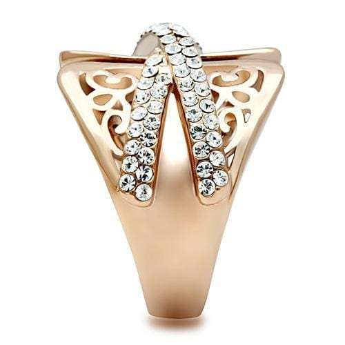 GL156 - IP Rose Gold(Ion Plating) Brass Ring with Top Grade Crystal in Clear - Alamode - Flyclothing LLC