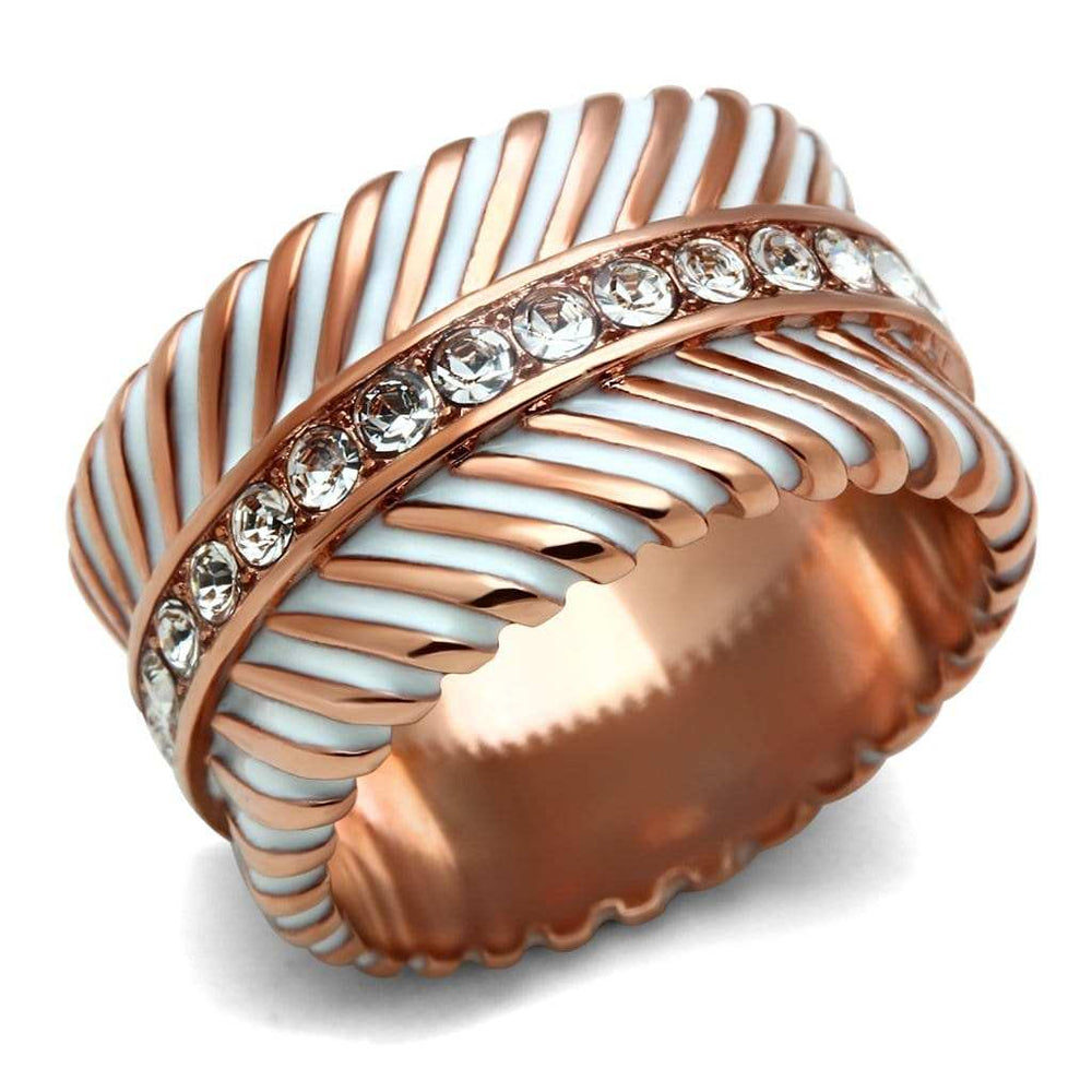 GL202 - IP Rose Gold(Ion Plating) Brass Ring with Top Grade Crystal in Clear - Alamode - Flyclothing LLC