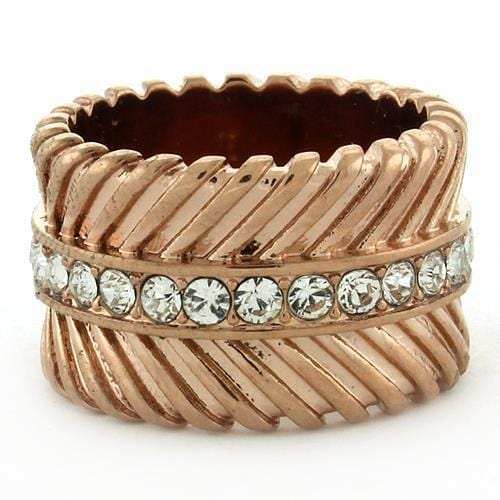 GL202 - IP Rose Gold(Ion Plating) Brass Ring with Top Grade Crystal in Clear - Alamode - Flyclothing LLC