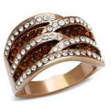 GL217 - IP Rose Gold(Ion Plating) Brass Ring with Top Grade Crystal in Smoked Quartz - Alamode - Flyclothing LLC