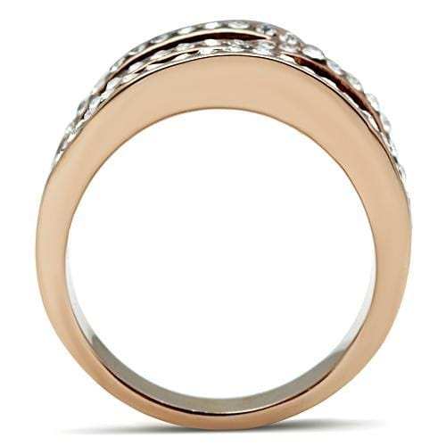 GL217 - IP Rose Gold(Ion Plating) Brass Ring with Top Grade Crystal in Smoked Quartz - Alamode - Flyclothing LLC