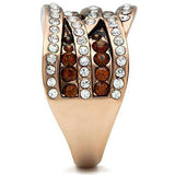 GL217 - IP Rose Gold(Ion Plating) Brass Ring with Top Grade Crystal in Smoked Quartz - Alamode - Flyclothing LLC