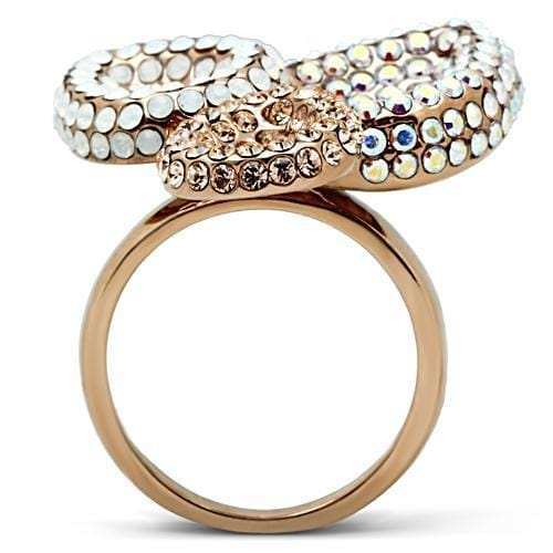 GL219 - IP Rose Gold(Ion Plating) Brass Ring with Top Grade Crystal in Multi Color - Alamode - Flyclothing LLC