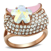 GL220 - IP Rose Gold(Ion Plating) Brass Ring with Top Grade Crystal in Clear