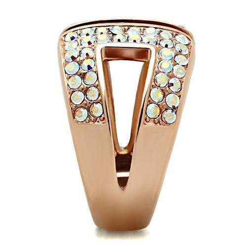 GL222 - IP Rose Gold(Ion Plating) Brass Ring with Top Grade Crystal in Aurora Borealis (Rainbow Effect) - Alamode - Flyclothing LLC