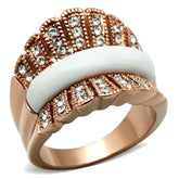 GL223 - IP Rose Gold(Ion Plating) Brass Ring with Semi-Precious Agate in White - Alamode