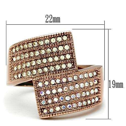 GL229 - IP Rose Gold(Ion Plating) Brass Ring with Top Grade Crystal in Multi Color - Alamode - Flyclothing LLC