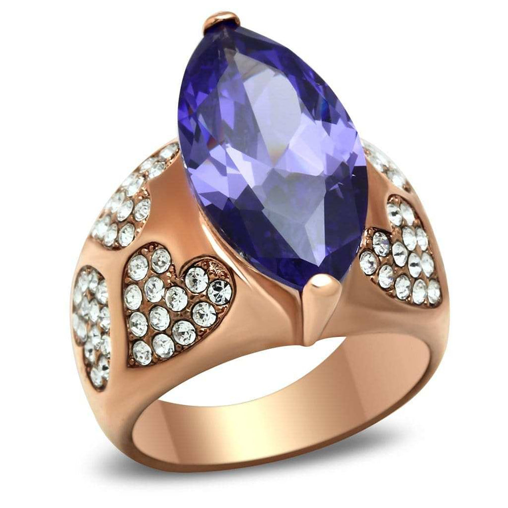 GL241 - IP Rose Gold(Ion Plating) Brass Ring with AAA Grade CZ in Tanzanite - Alamode - Flyclothing LLC