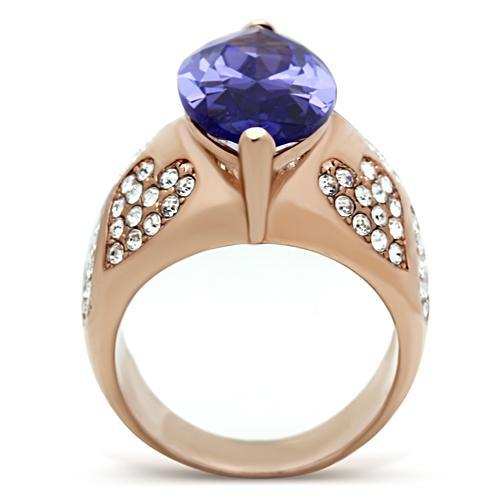 GL241 - IP Rose Gold(Ion Plating) Brass Ring with AAA Grade CZ in Tanzanite - Alamode - Flyclothing LLC
