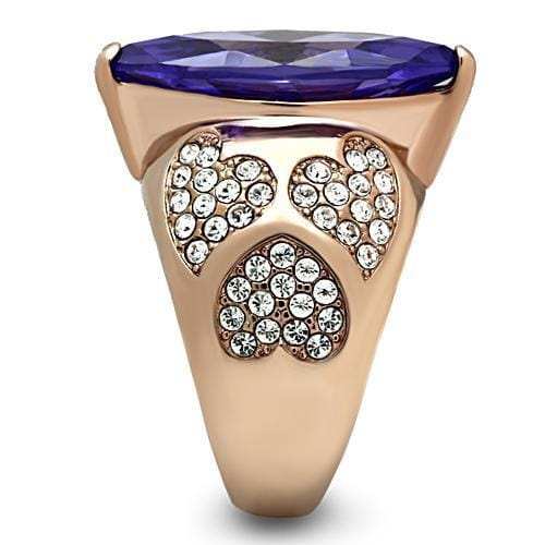 GL241 - IP Rose Gold(Ion Plating) Brass Ring with AAA Grade CZ in Tanzanite - Alamode - Flyclothing LLC