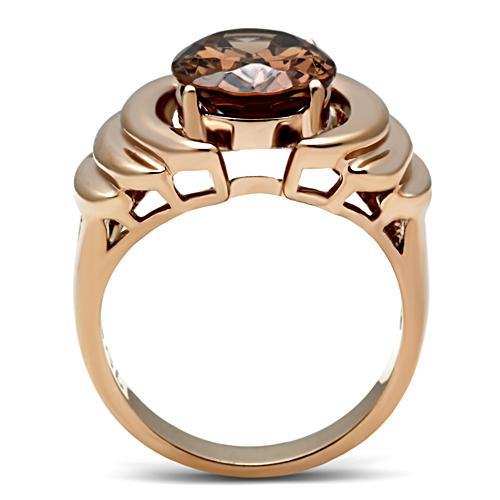 GL242 - IP Rose Gold(Ion Plating) Brass Ring with AAA Grade CZ in Brown - Alamode - Flyclothing LLC