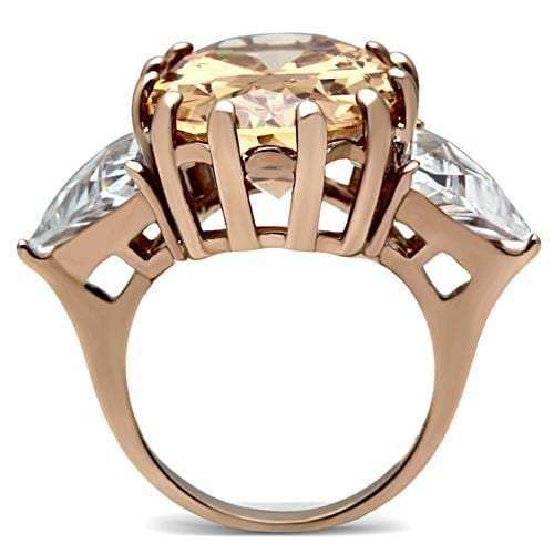 GL243 - IP Rose Gold(Ion Plating) Brass Ring with AAA Grade CZ in Champagne - Alamode - Flyclothing LLC