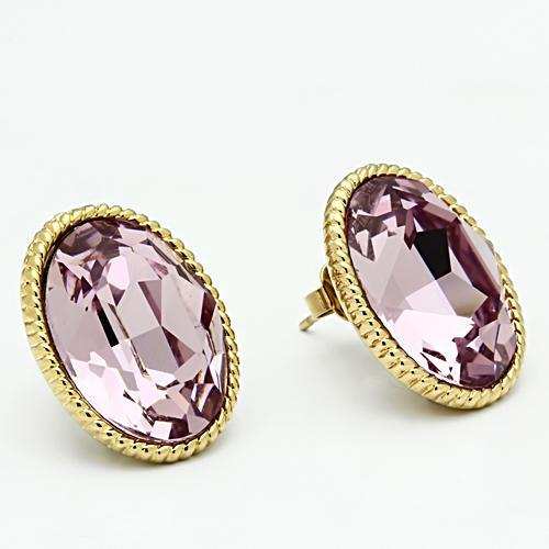GL258 - IP Gold(Ion Plating) Brass Earrings with Top Grade Crystal in Light Amethyst - Alamode - Flyclothing LLC