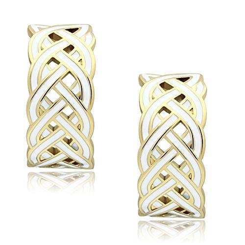 GL272 - IP Gold(Ion Plating) Brass Earrings with Epoxy in White - Alamode - Flyclothing LLC