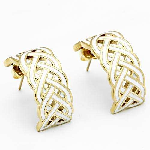 GL272 - IP Gold(Ion Plating) Brass Earrings with Epoxy in White - Alamode - Flyclothing LLC