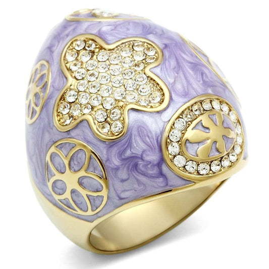 GL295 - IP Gold(Ion Plating) Brass Ring with Top Grade Crystal in Clear - Alamode - Flyclothing LLC