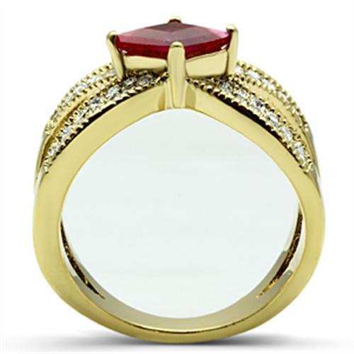 GL298 - IP Gold(Ion Plating) Brass Ring with AAA Grade CZ in Ruby - Alamode - Flyclothing LLC