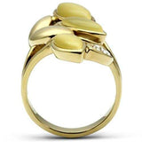 GL302 - IP Gold(Ion Plating) Brass Ring with Synthetic Cat Eye in Citrine Yellow - Alamode - Flyclothing LLC