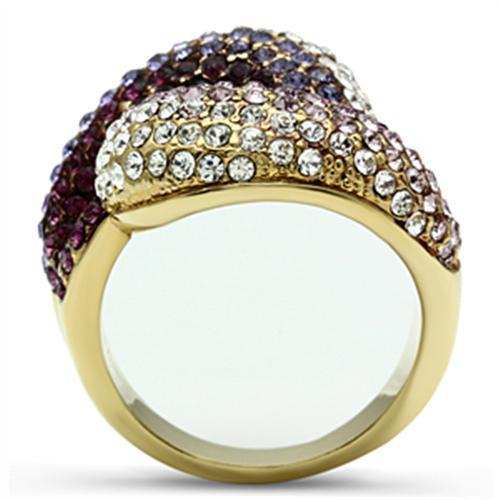 GL306 - IP Gold(Ion Plating) Brass Ring with Top Grade Crystal in Multi Color - Alamode - Flyclothing LLC