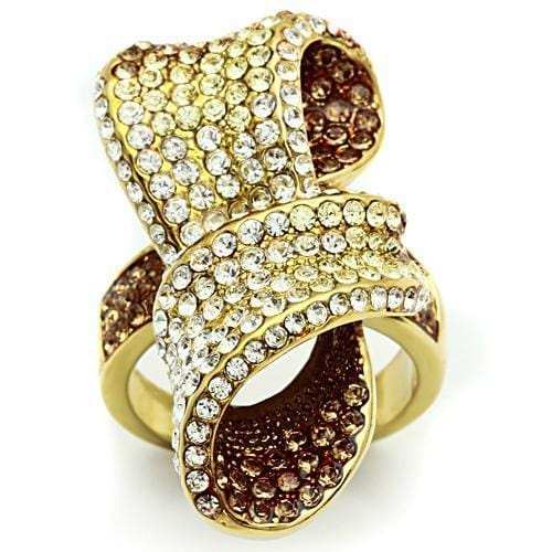 GL307 - IP Gold(Ion Plating) Brass Ring with Top Grade Crystal in Multi Color - Alamode - Flyclothing LLC