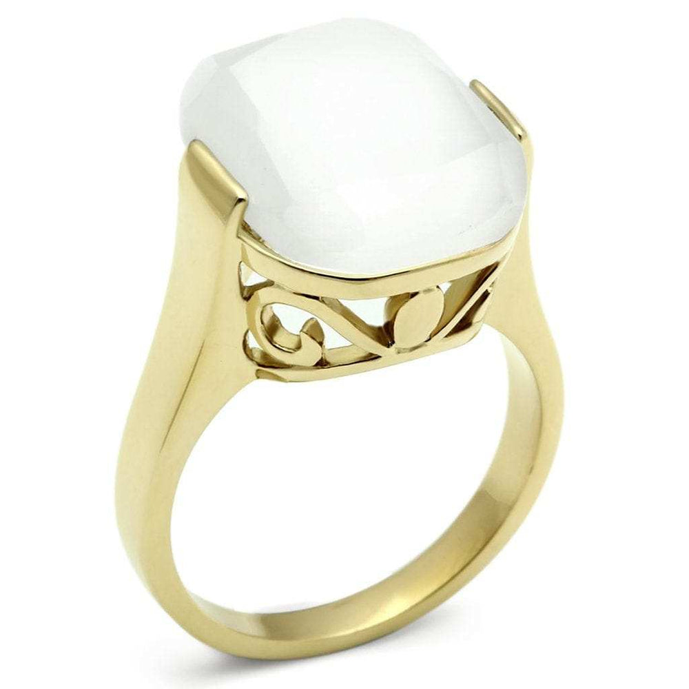 GL309 - IP Gold(Ion Plating) Brass Ring with Synthetic Cat Eye in White - Alamode - Flyclothing LLC