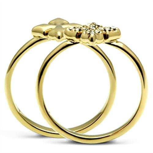 GL319 - IP Gold(Ion Plating) Brass Ring with Top Grade Crystal in Clear - Alamode - Flyclothing LLC