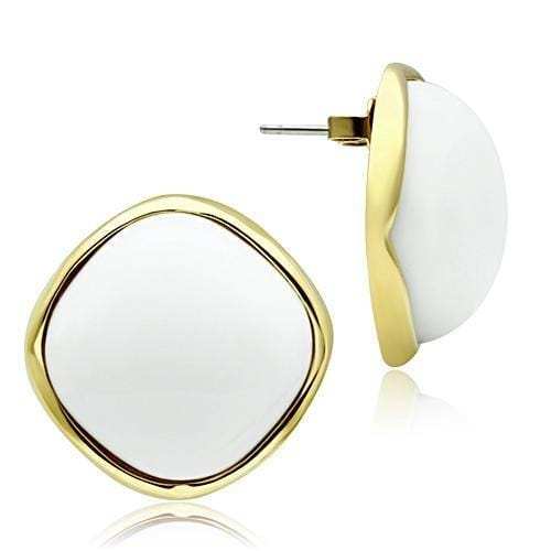 GL338 - IP Gold(Ion Plating) Brass Earrings with Synthetic Synthetic Glass in White - Alamode - Flyclothing LLC