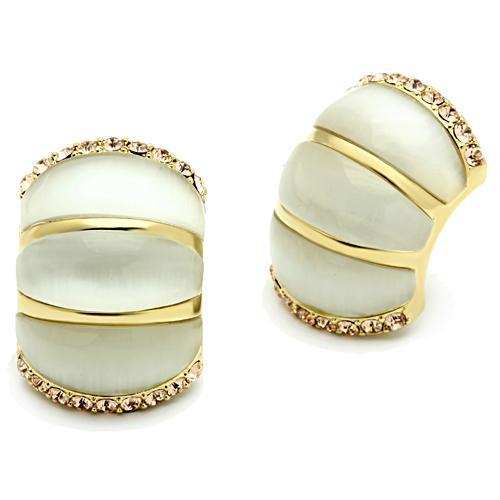 GL339 - IP Gold(Ion Plating) Brass Earrings with Synthetic Cat Eye in White - Alamode - Flyclothing LLC