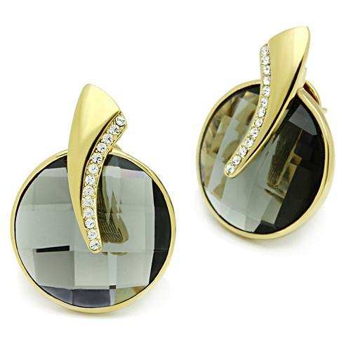 GL343 - IP Gold(Ion Plating) Brass Earrings with Synthetic Synthetic Glass in Black Diamond - Alamode - Flyclothing LLC