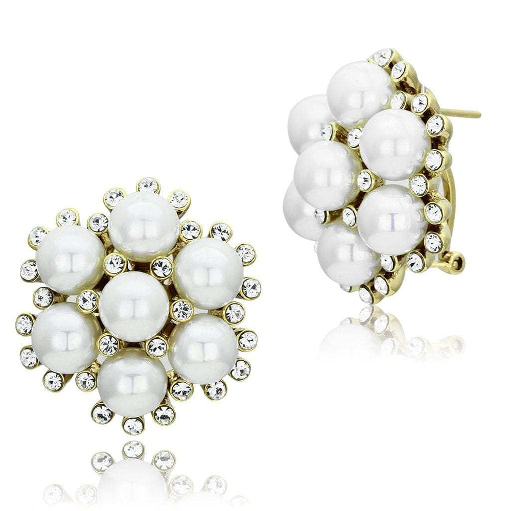 GL349 - IP Gold(Ion Plating) Brass Earrings with Synthetic Pearl in White - Alamode - Flyclothing LLC