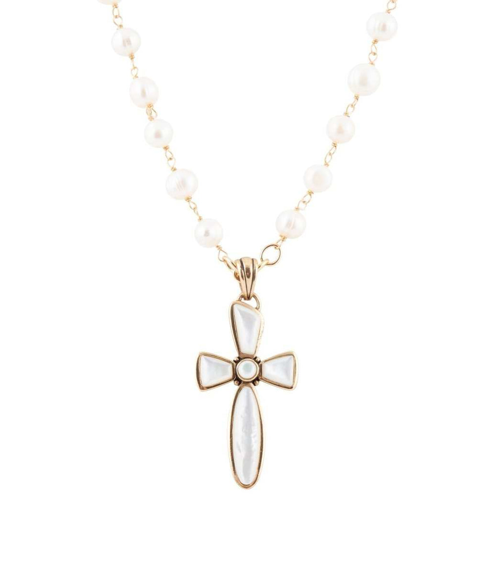 Las Cruces White Pearl Cross Pendant Necklace - Barse Jewelry - Flyclothing LLC
