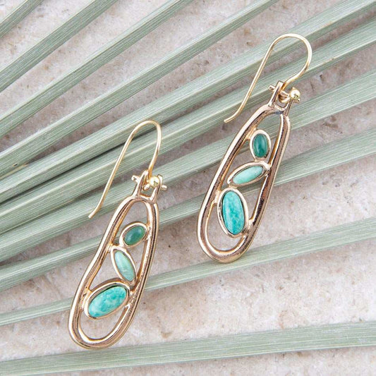 Golden Drop Green Stones Earrings - Barse Jewelry - Flyclothing LLC
