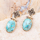 Golden Flower and Blue Turquoise Drop Earrings - Barse Jewelry - Flyclothing LLC