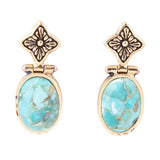 Golden Flower and Blue Turquoise Drop Earrings - Barse Jewelry - Flyclothing LLC