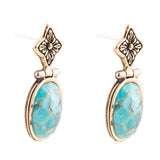 Golden Flower and Blue Turquoise Drop Earrings - Barse Jewelry - Flyclothing LLC