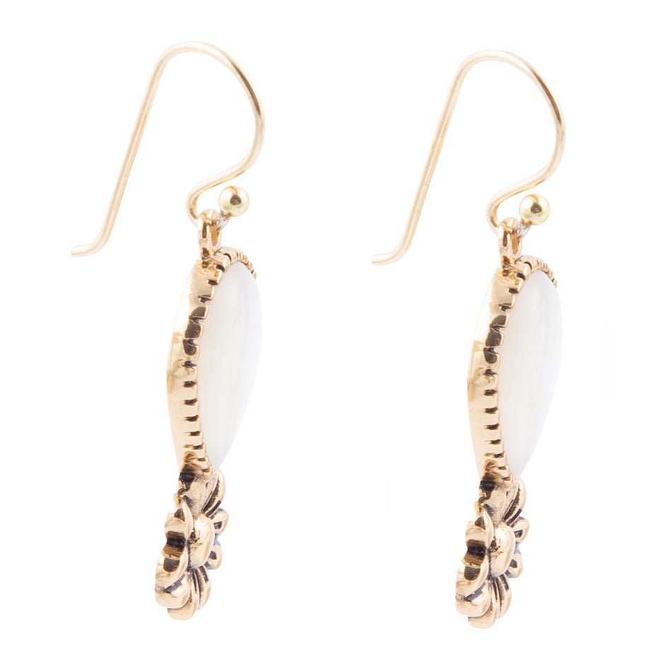 Golden Flower and White Mother of Pearl Drop Earrings - Barse Jewelry - Flyclothing LLC