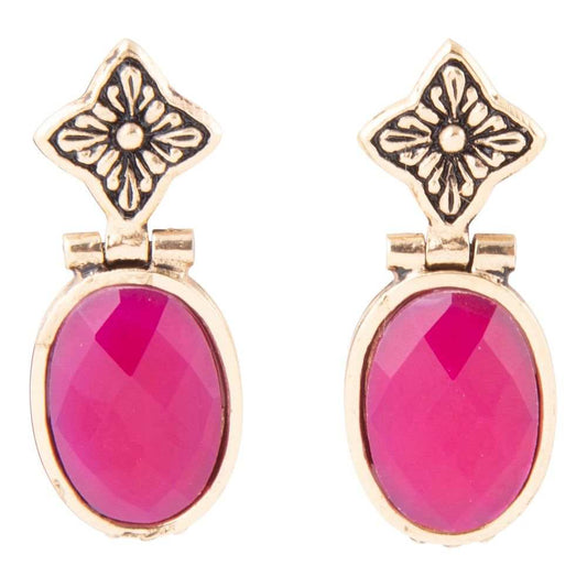 Golden Flower Pink Agate Drop Earrings - Barse Jewelry - Flyclothing LLC