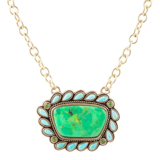 Legacy Lime Green and Blue Turquoise Golden Pendant Necklace - Barse Jewelry - Flyclothing LLC