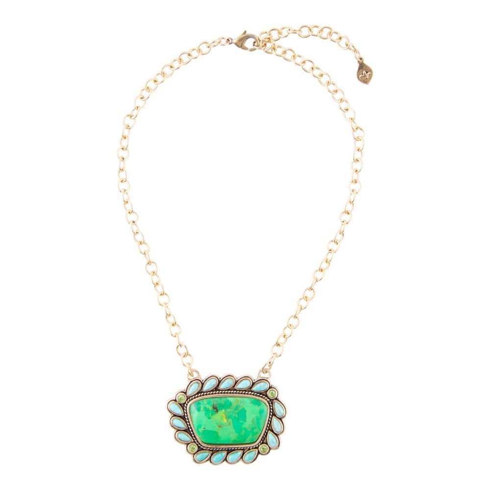 Legacy Lime Green and Blue Turquoise Golden Pendant Necklace - Barse Jewelry - Flyclothing LLC