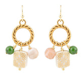 Green Jade and Pink Sunstone Golden Drop Earrings - Barse Jewelry - Flyclothing LLC