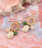 Green Jade and Pink Sunstone Golden Drop Earrings - Barse Jewelry - Flyclothing LLC