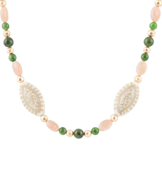 Green Jade and Pink Sunstone Golden Necklace - Barse Jewelry - Flyclothing LLC