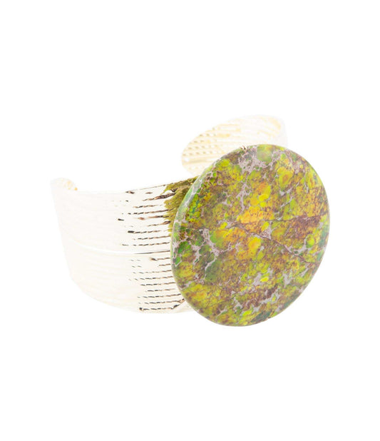Lime Green Jasper Golden Statement Cuff Bracelet - Barse Jewelry - Flyclothing LLC